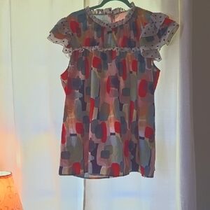 SHEIN Multicolor Abstract Ruffle Blouse